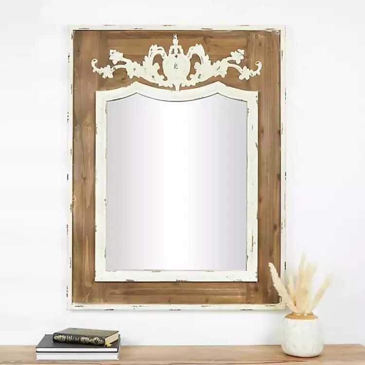 Kirklands Home Decorative Mirrors|Ornate Antique White Wood Wall Mirror