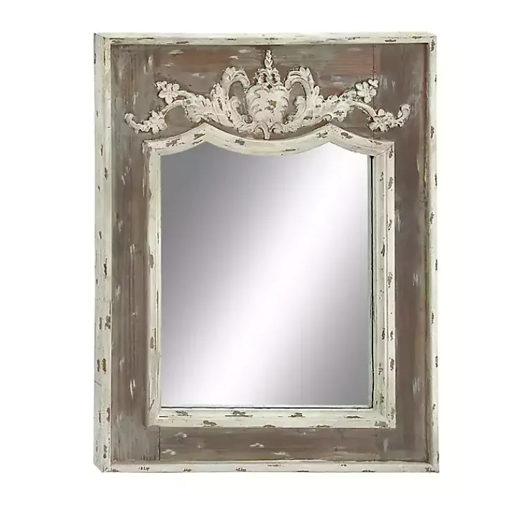 Kirklands Home Decorative Mirrors|Ornate Antique White Wood Wall Mirror