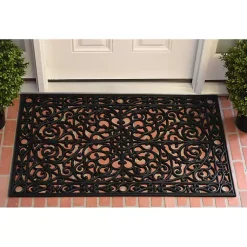 Kirklands Home Doormats|Ornate Art Deco Rubber Doormat, 36x24 in. Black