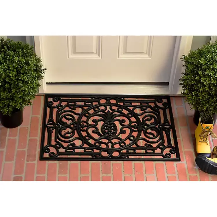 Kirklands Home Doormats|Ornate Penelope Durable Rubber Doormat, 30x18 in. Black