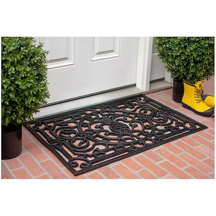 Kirklands Home Doormats|Ornate Penelope Durable Rubber Doormat, 36x24 in. Black