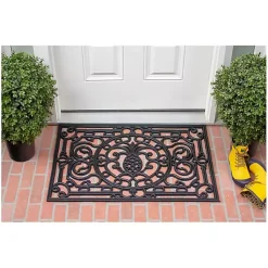Kirklands Home Doormats|Ornate Penelope Durable Rubber Doormat, 36x24 in. Black