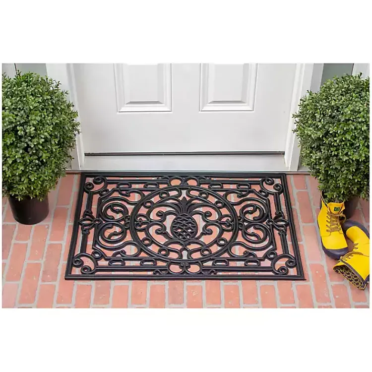 Kirklands Home Doormats|Ornate Penelope Durable Rubber Doormat, 36x24 in. Black