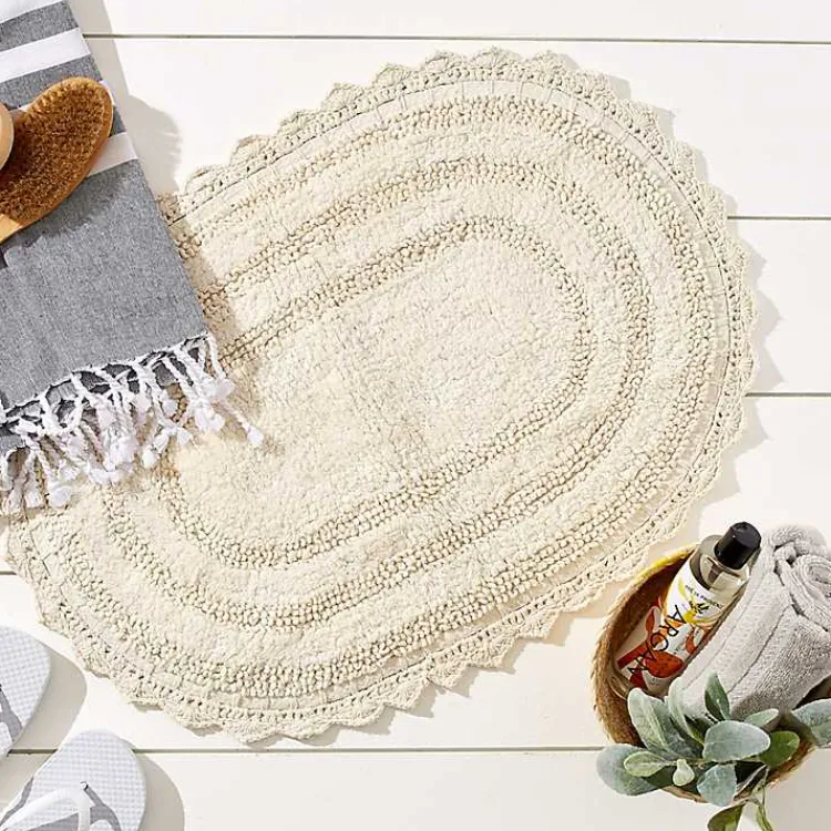 Kirklands Home Bathroom Rugs|Oval Classic Crochet Bath Mat Ivory