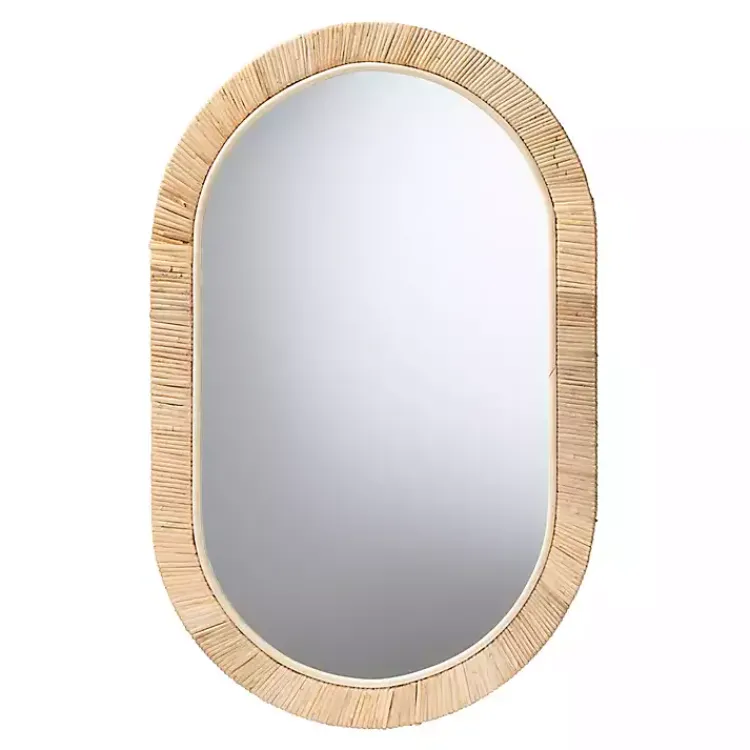Kirklands Home Decorative Mirrors|Oval Mahogany and Rattan Wall Mirror