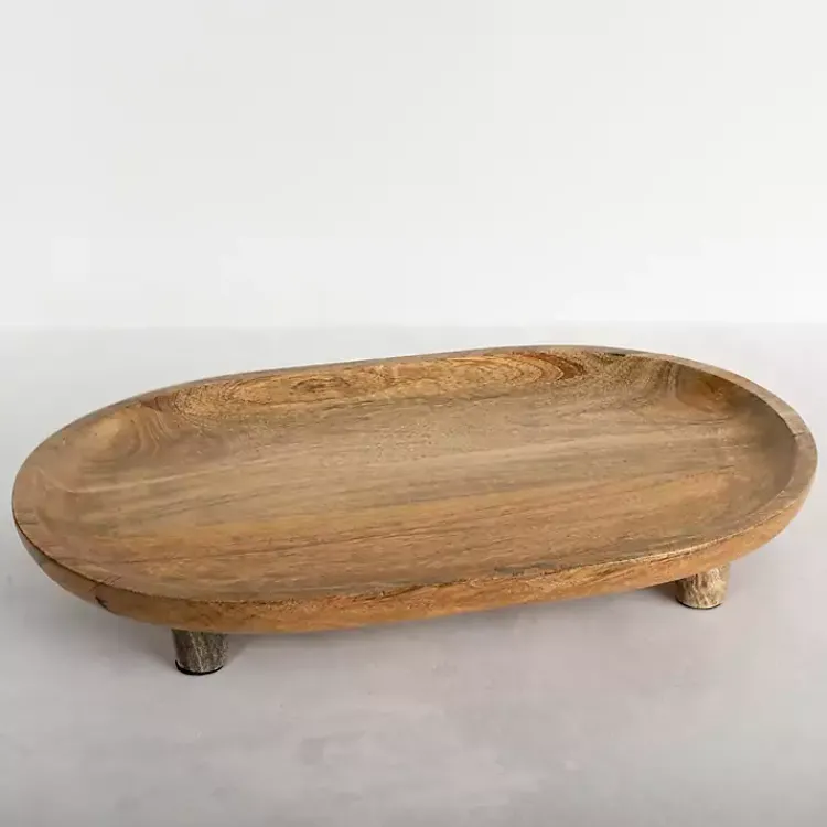 Kirklands Home Serving & Entertaining|Oval Mango Wood Footed Serving Platter Brown