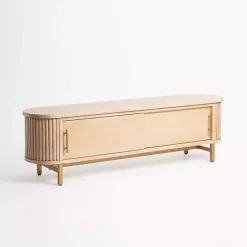 Kirklands Home Coffee Tables|Oval Ribbed Sliding Doors Coffee Table Tan