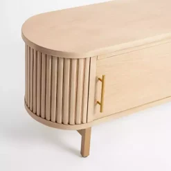 Kirklands Home Coffee Tables|Oval Ribbed Sliding Doors Coffee Table Tan