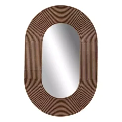 Kirklands Home Decorative Mirrors|Oval Walnut Ribbed Wood Wall Mirror