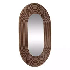 Kirklands Home Decorative Mirrors|Oval Walnut Ribbed Wood Wall Mirror