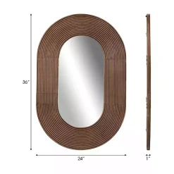 Kirklands Home Decorative Mirrors|Oval Walnut Ribbed Wood Wall Mirror