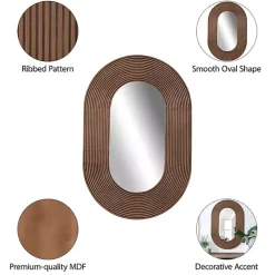 Kirklands Home Decorative Mirrors|Oval Walnut Ribbed Wood Wall Mirror