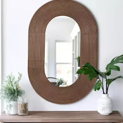 Kirklands Home Decorative Mirrors|Oval Walnut Ribbed Wood Wall Mirror