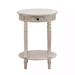 Kirklands Home Accent & End Tables|Oval washed Pine Wood Side Table White