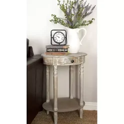 Kirklands Home Accent & End Tables|Oval washed Pine Wood Side Table White