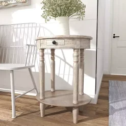 Kirklands Home Accent & End Tables|Oval washed Pine Wood Side Table White