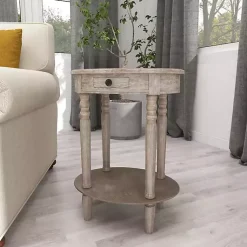 Kirklands Home Accent & End Tables|Oval washed Pine Wood Side Table White