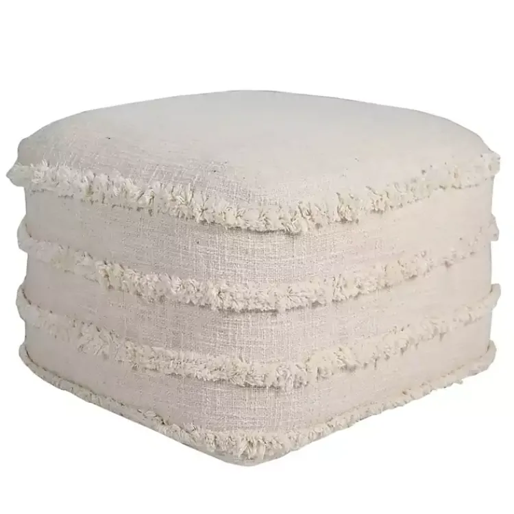 Outlet Pale Beige Tufted Stripe Cotton Square Pouf Poufs & Floor Cushions