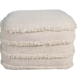 Outlet Pale Beige Tufted Stripe Cotton Square Pouf Poufs & Floor Cushions