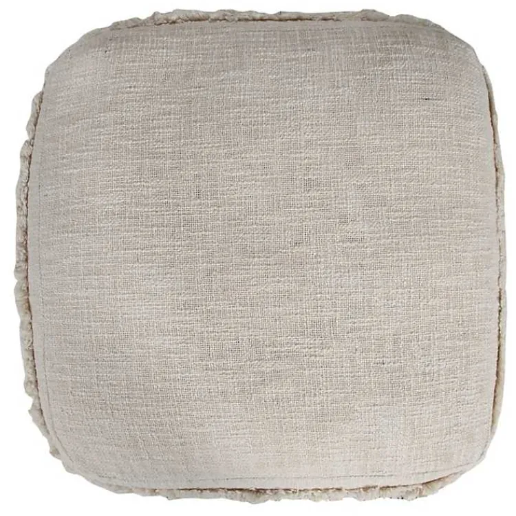 Outlet Pale Beige Tufted Stripe Cotton Square Pouf Poufs & Floor Cushions