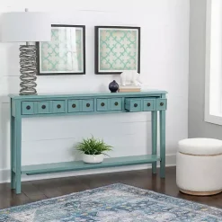 Kirklands Home Console Tables|Paloma Teal 4-Drawer Console Table Green