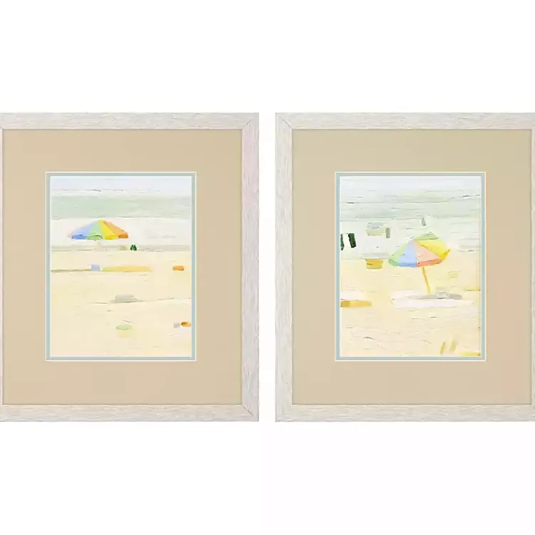 Kirklands Home Framed Art|Pastel Beach Umbrella Framed Art Prints, Set of 2 Tan