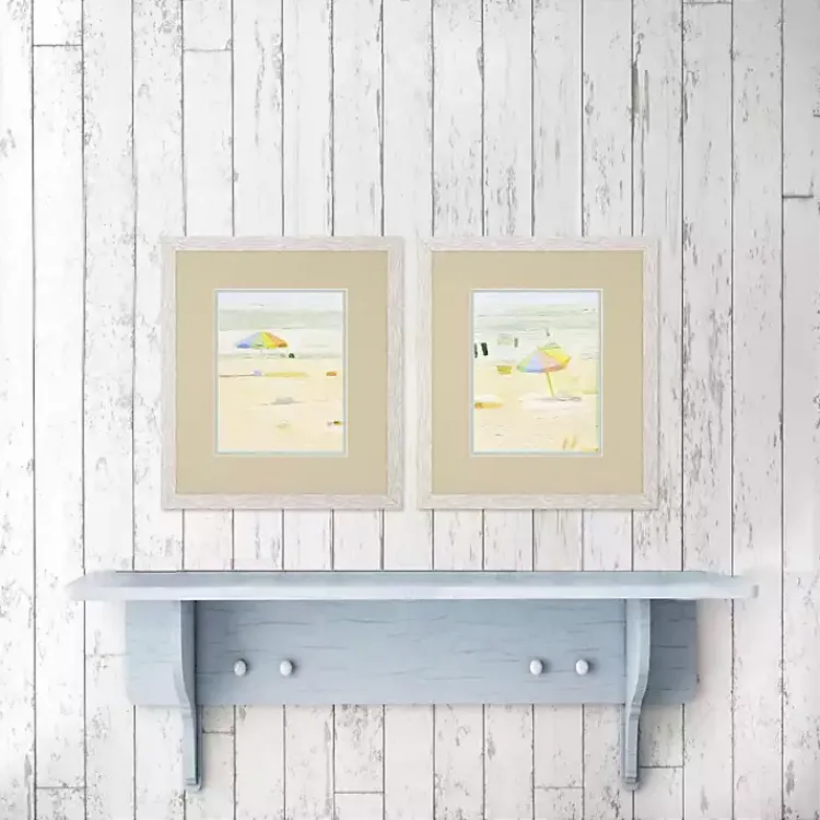 Kirklands Home Framed Art|Pastel Beach Umbrella Framed Art Prints, Set of 2 Tan