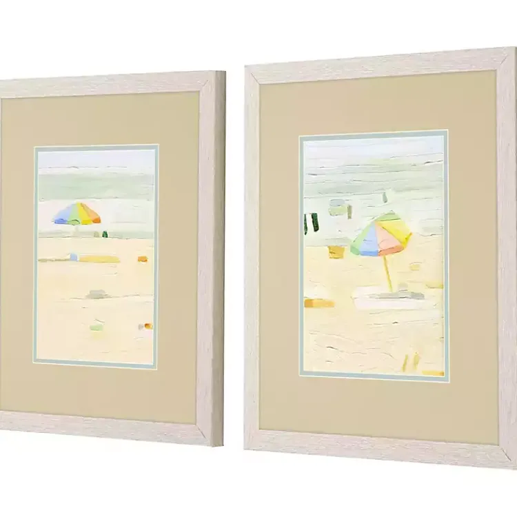 Kirklands Home Framed Art|Pastel Beach Umbrella Framed Art Prints, Set of 2 Tan