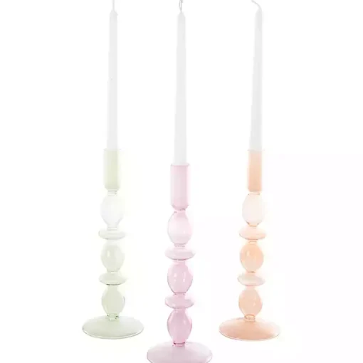 Outlet Pastel Glass Taper Candle Holders, Set of 3 Candle Holders