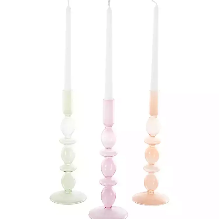 Outlet Pastel Glass Taper Candle Holders, Set of 3 Candle Holders