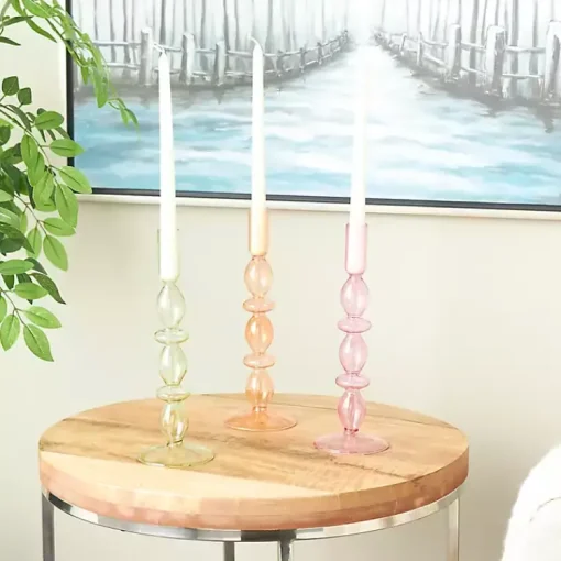 Outlet Pastel Glass Taper Candle Holders, Set of 3 Candle Holders