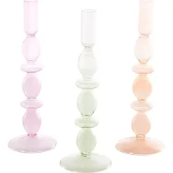 Outlet Pastel Glass Taper Candle Holders, Set of 3 Candle Holders