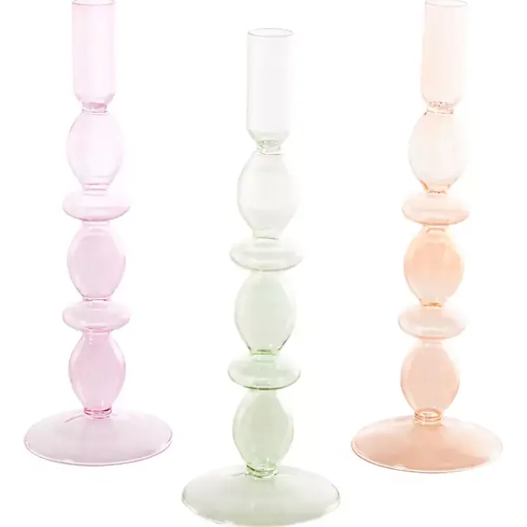 Outlet Pastel Glass Taper Candle Holders, Set of 3 Candle Holders