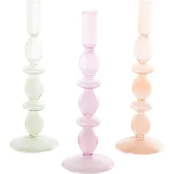 Outlet Pastel Glass Taper Candle Holders, Set of 3 Candle Holders