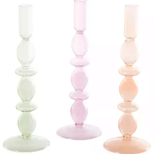 Outlet Pastel Glass Taper Candle Holders, Set of 3 Candle Holders