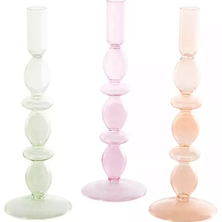 Outlet Pastel Glass Taper Candle Holders, Set of 3 Candle Holders
