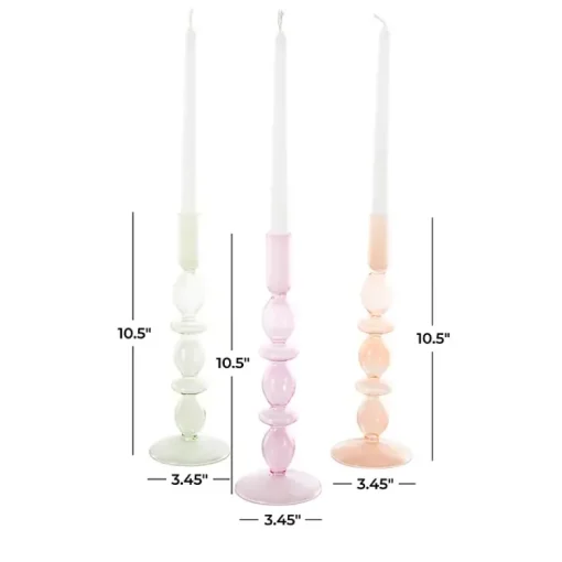 Outlet Pastel Glass Taper Candle Holders, Set of 3 Candle Holders