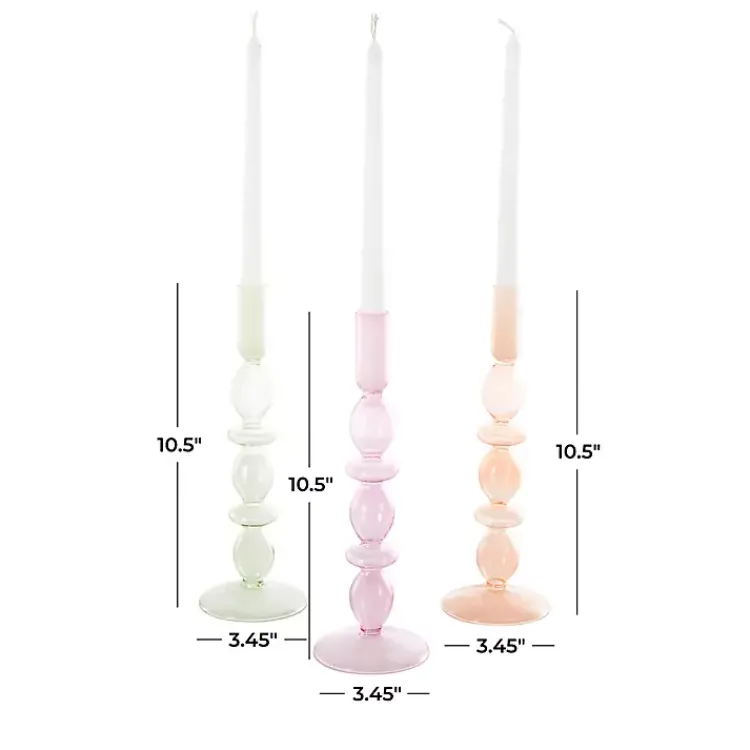 Outlet Pastel Glass Taper Candle Holders, Set of 3 Candle Holders