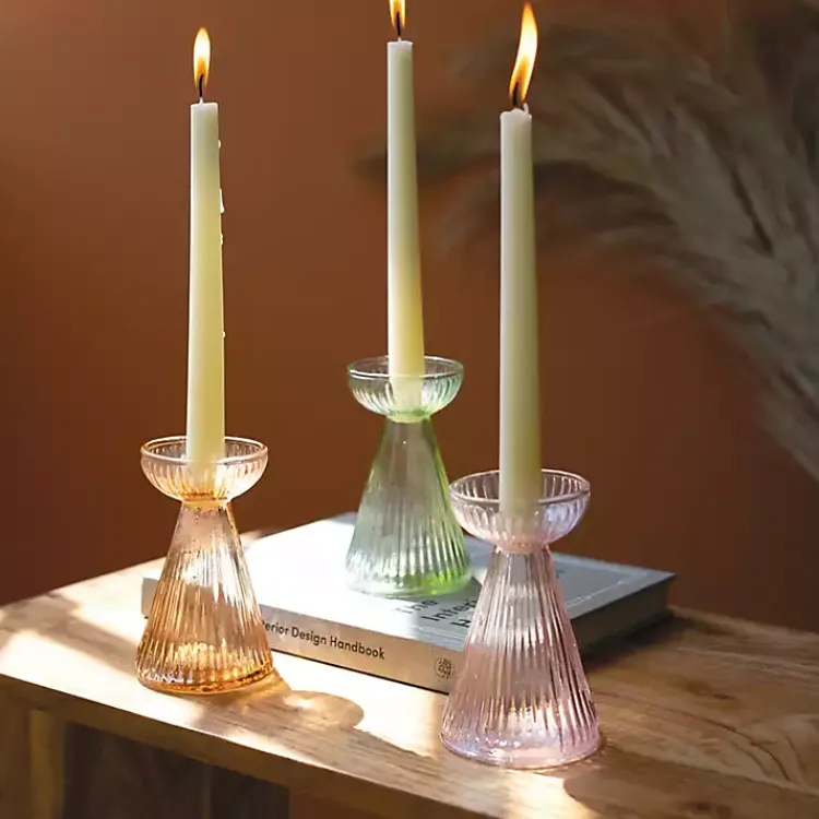 Pastel Glass Taper Candle Holders, Set of 3 Candle Holders