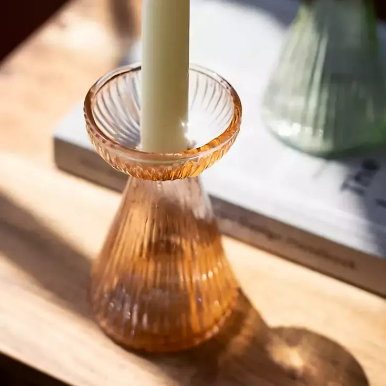 Pastel Glass Taper Candle Holders, Set of 3 Candle Holders