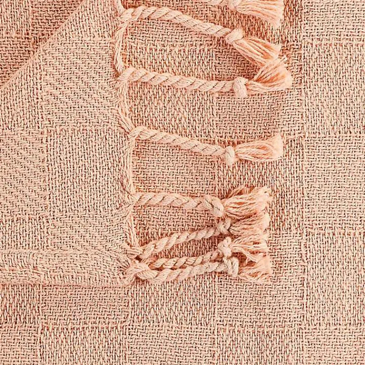 Online Peach Checkered Weave Fringe Throw Blankets & Throws