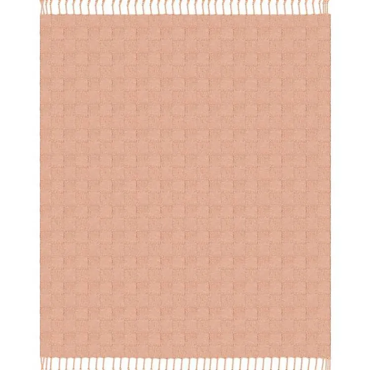 Online Peach Checkered Weave Fringe Throw Blankets & Throws