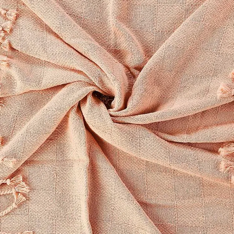 Online Peach Checkered Weave Fringe Throw Blankets & Throws