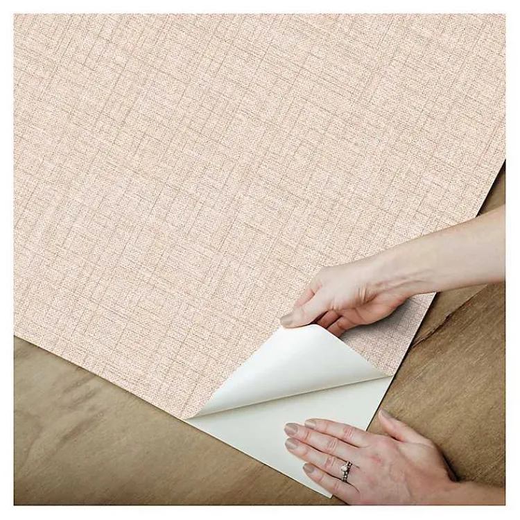 Kirklands Home Wall Murals & Wallpaper|Peach Textured Faux Fabric Peel & Stick Wallpaper
