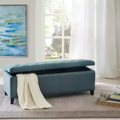 Kirklands Home Benches & Ottomans|Peacock Button Tufted Storage Bench Blue