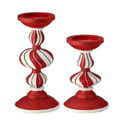 New Peppermint Stripe Candle Holders, Set of 2 Christmas Decorations