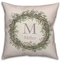 Discount Personalized Christmas Wreath Throw Pillow Christmas Pillows