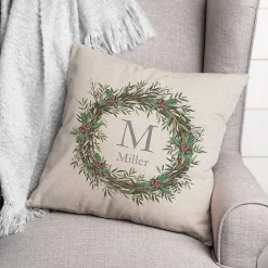 Discount Personalized Christmas Wreath Throw Pillow Christmas Pillows
