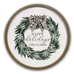 Sale Personalized Happy Holidays Wreath Wall Plaque Christmas Art & Wall Decor