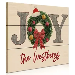 Online Personalized Joy Wreath Wood Pallet Wall Plaque Christmas Art & Wall Decor